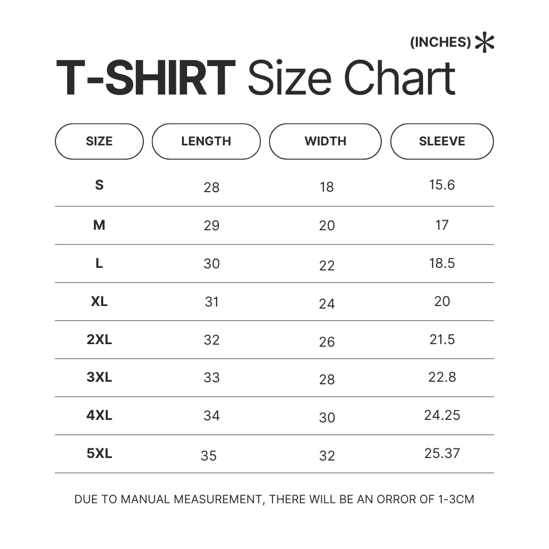 T shirt Size Chart - Dead By Daylight Store