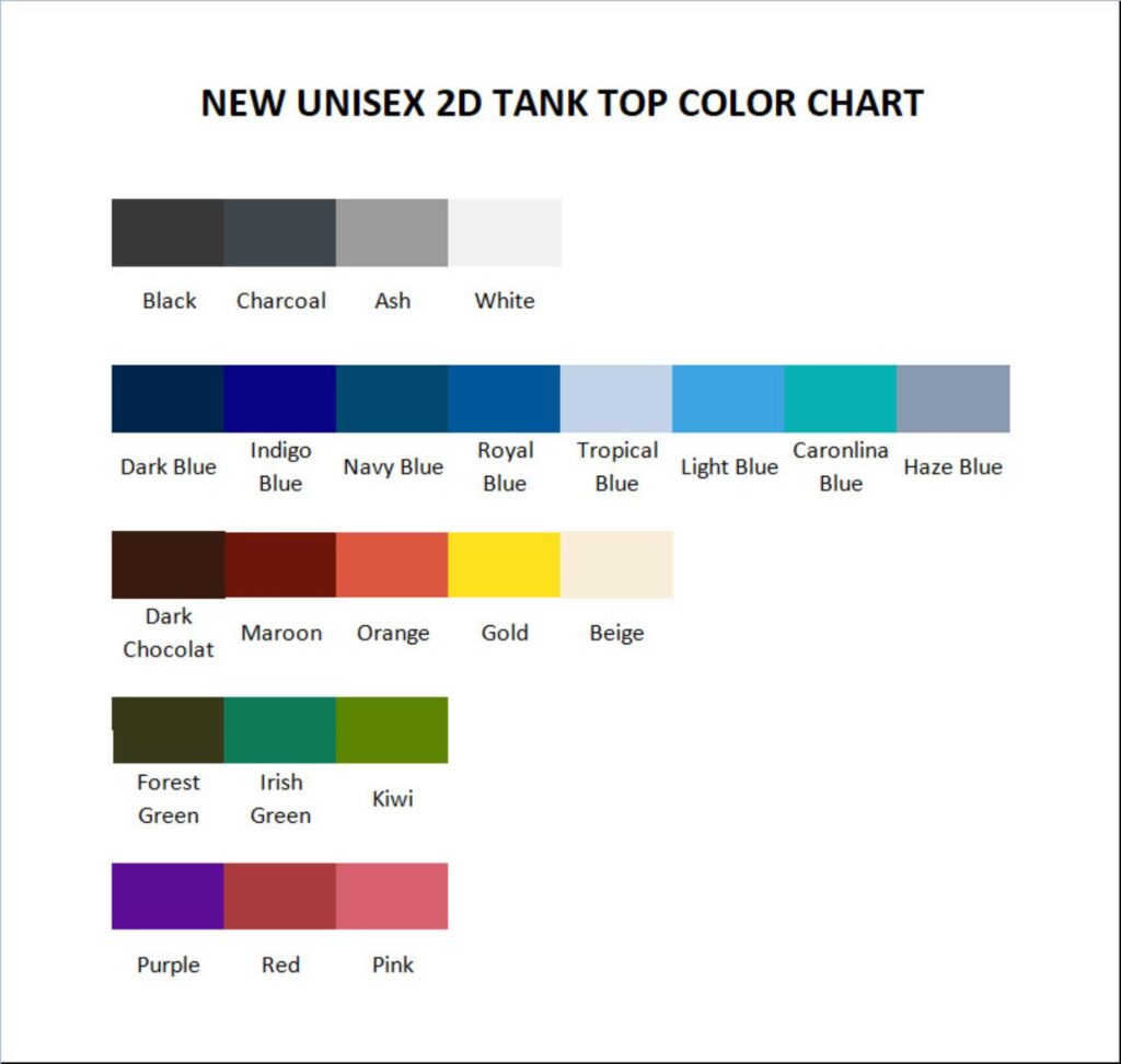 tank top color chart - Dead By Daylight Store